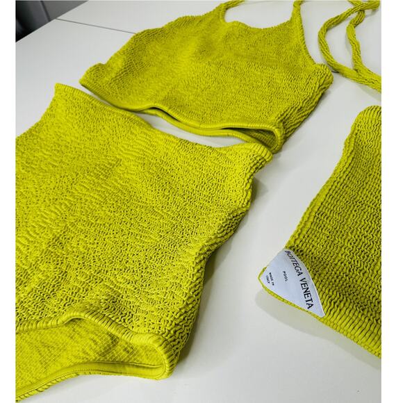Bottega Veneta Chartreuse Seersucker Halterneck Bikini with Bag 42 / 6 - Picture 7 of 16